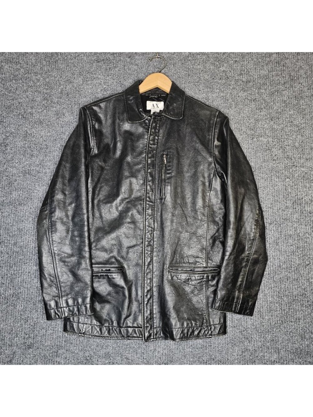 Armani Exchange AX Vintage Black Moto Biker fight club Leather Jacket sz S Coat